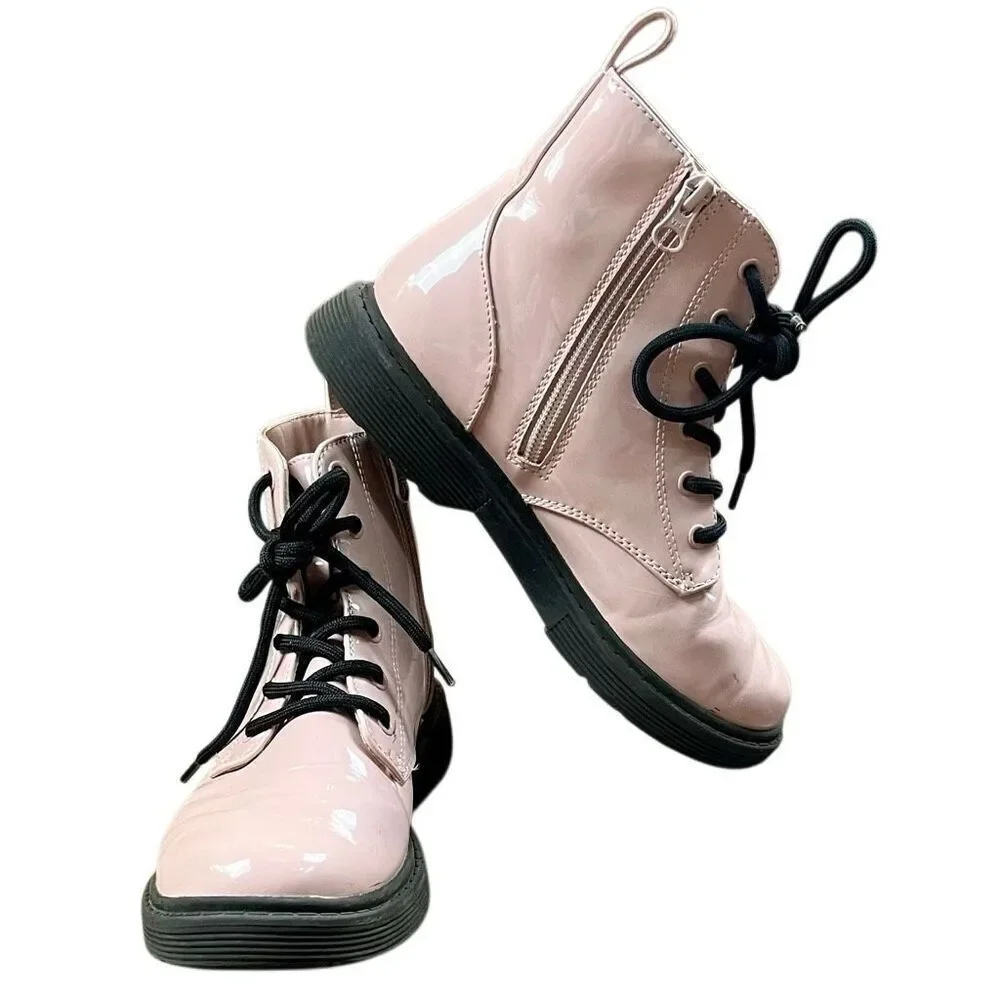 Art Class Pink Patten Leather Lace Up Combat Boots 3